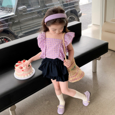 批发<b class='q'>女</b><b class='q'>童</b>短裙套装夏季2023新款网红宝宝韩版儿<b class='q'>童装</b>女孩格子两件套<b class='q'>夏装</b>
