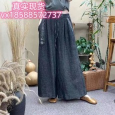 批发2023秋<b class='q'>冬</b>新款女士阔腿裤直筒双裤腰系带文艺宽松显瘦棉麻休闲长裤