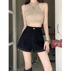 批发实拍夏新款高腰显瘦宽松a字热裤百搭卷边<b class='q'>弹力</b>软薄牛仔短裤女