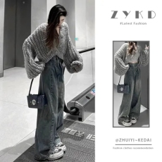 批发2023新款灰色麻花日系复古慵懒风开衫毛衣女加长毛衣