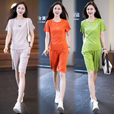 批发<b class='q'>时尚</b>休闲<b class='q'>运动服</b>套装女2023夏季新款减龄洋气显瘦上衣裤子两件套