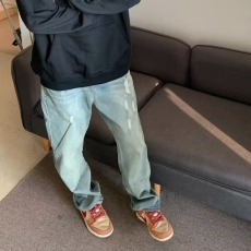 批发美式直筒破洞牛仔裤男款夏季薄款街头vibe潮牌阔腿休闲百搭长裤子