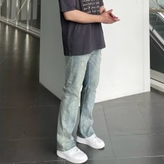 批发美式vibe高街复古水洗浅蓝牛仔裤男女潮牌破洞阔腿百搭直筒长裤子