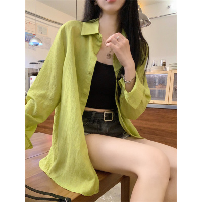 7360实拍大码微透长袖防晒衬衫外套女夏季宽松中长款薄款开衫上衣