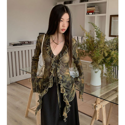 音乐节穿搭泰式网纱收腰衬衫女夏辣妹绑带海带裙上衣