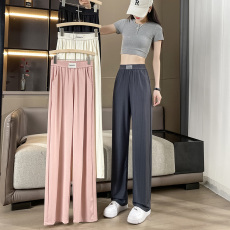 批发实拍冰丝阔腿裤子少女大童夏装新款初中高中学生宽松运动休闲薄款