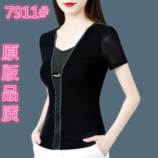 批发洋气女人味上衣2023夏季新款设计感修身显瘦<b class='q'>女士</b><b class='q'>小衫</b>百搭夏天短袖
