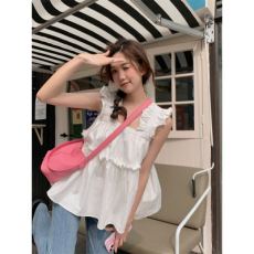 批发小清新外穿吊带<b class='q'>背心女</b>装夏季新款甜美减龄宽松显瘦木耳边吊带上衣