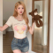 官图 6535拉架棉 甜辣纯欲风印花木耳边短袖T恤女辣妹设计感轮播图2