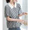 泡泡袖格子拼接短袖女式衬衫女夏衬衣短款女式上衣2023大码轮播图2