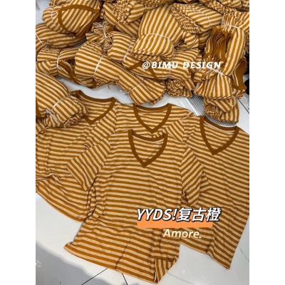 韩国撞色条纹V领短袖T恤女夏季2023新款宽松百搭洋气薄款透气上衣