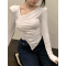 纯欲甜辣妹不规则别致短款上衣女装2023早春设计感长袖T恤打底衫轮播图2