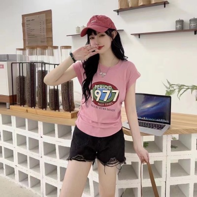 YOYO 夏季2023新款韩版宽松百搭数字印花坎肩减龄短袖T恤女上衣潮