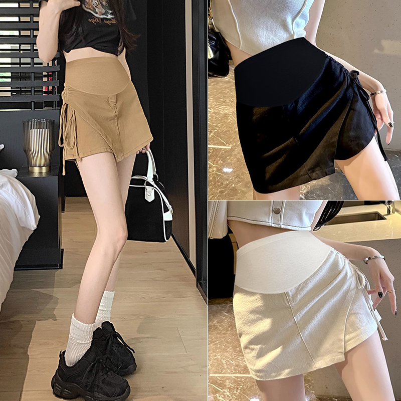 주간 고양이 품질 임산부 바지 여름 새로운 ins 트렌디 모방 데님 비스듬한 모래 워시 한국 스타일 루즈핏 복부 지지 치마 반바지