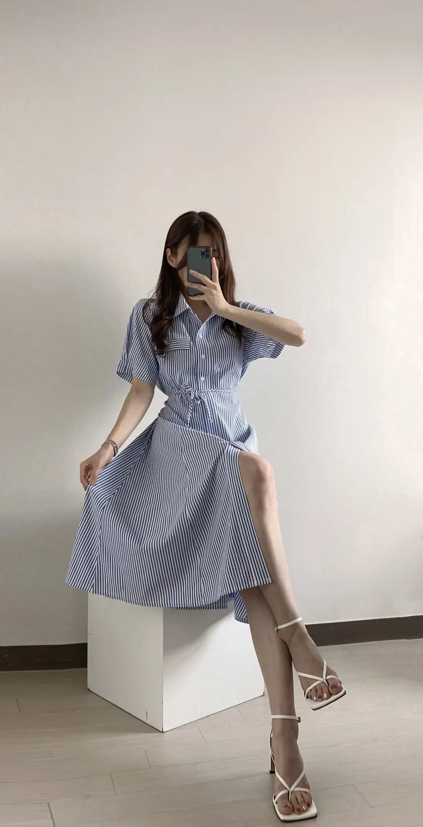 프렌치 무드 루즈핏 리본 장식 스트라이프 원피스 상세 이미지 12