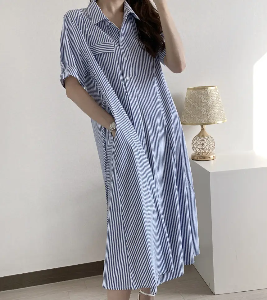 프렌치 무드 루즈핏 리본 장식 스트라이프 원피스 상세 이미지 19