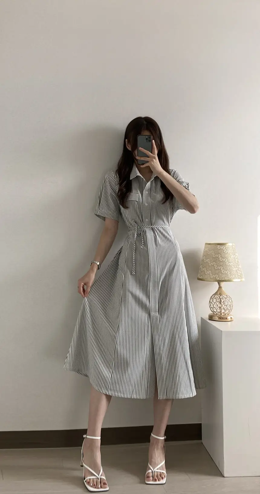 프렌치 무드 루즈핏 리본 장식 스트라이프 원피스 상세 이미지 24