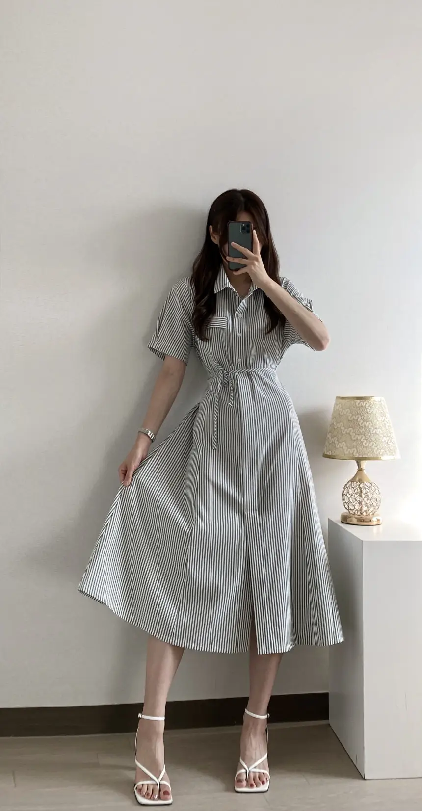 프렌치 무드 루즈핏 리본 장식 스트라이프 원피스 상세 이미지 26