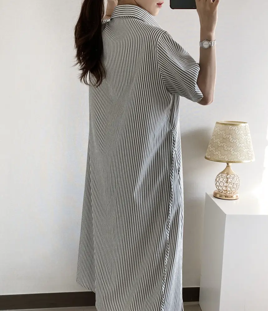 프렌치 무드 루즈핏 리본 장식 스트라이프 원피스 상세 이미지 28