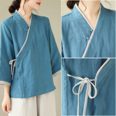 批发实拍<b class='q'>唐装</b>女<b class='q'>汉服</b>改良版夏茶人服套装佛系女装禅修服禅意中式上衣