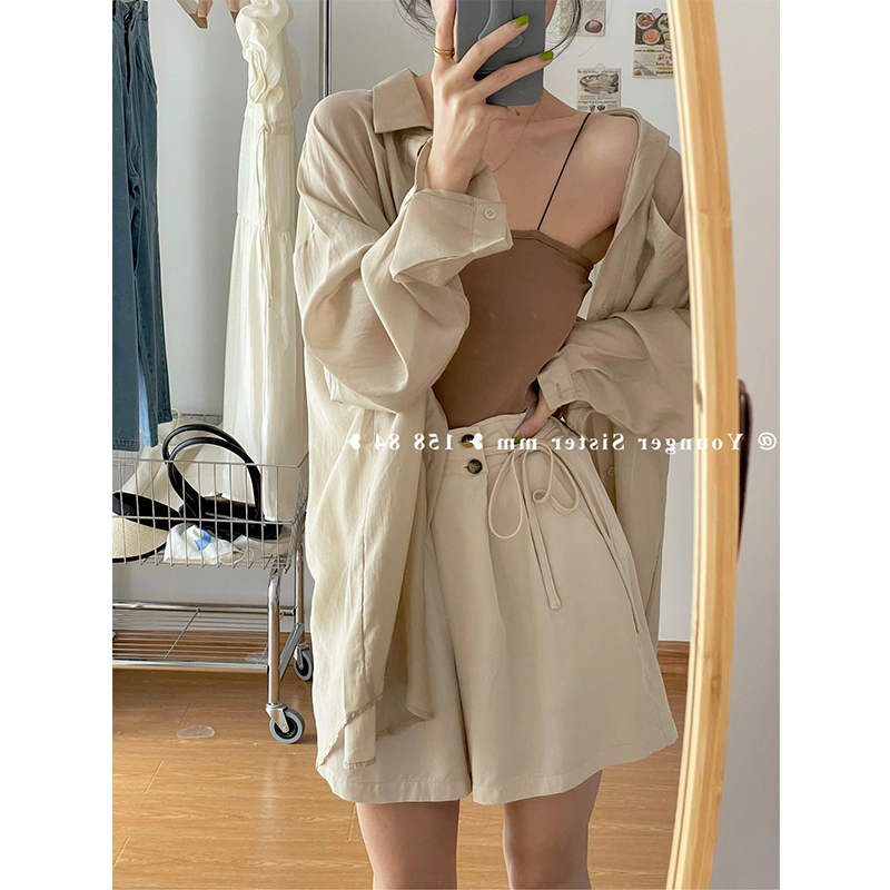 Apricot Tencel Sunscreen Shirt Women's Summer Thin Design Chiffon Silk Shirt Jacket Casual Tops