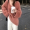 温柔软糯系水貂绒毛衣女秋冬加厚宽松慵懒风上衣V领中长款针织衫轮播图3