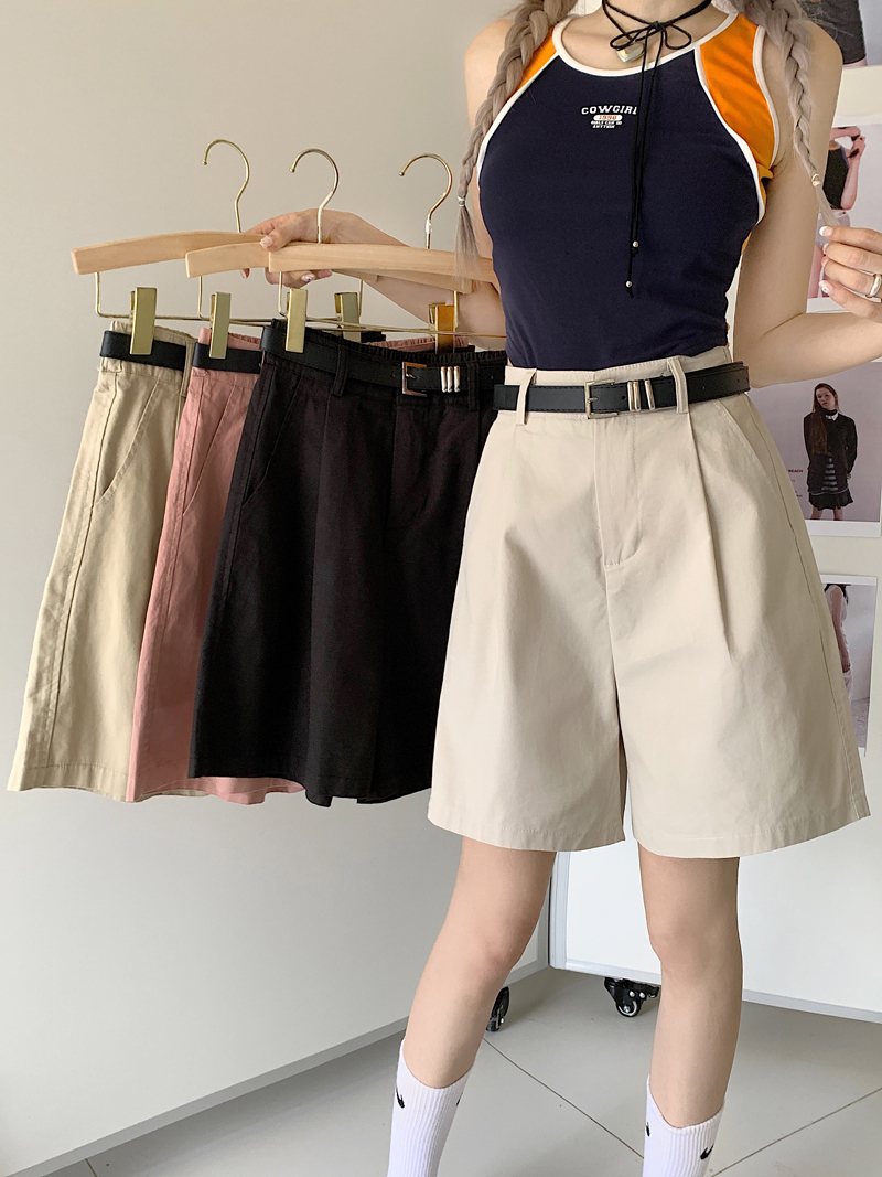 Real shooting real price~2023 new fashion high waist slim casual straight cropped pants overalls shorts women