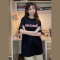 实拍美式复古黑色短袖正肩t恤女夏季新款设计感小众宽松显瘦上衣轮播图3