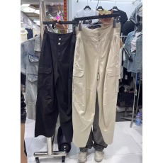 批发十三行女装2026春夏款高腰双粒扣纯色直筒口袋工装<b class='q'>休闲</b>裤长裤女