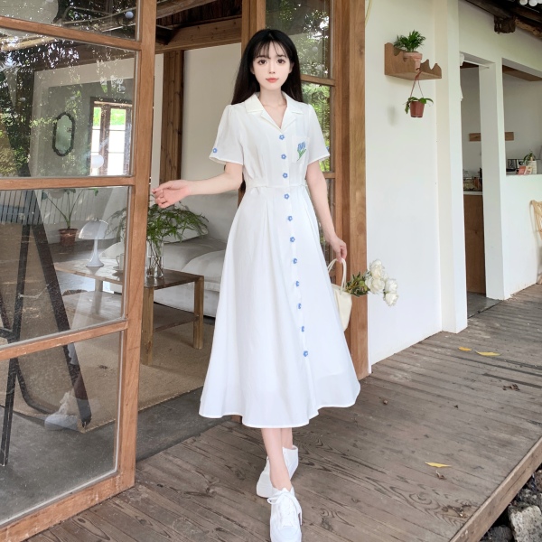 RM15692#夏季新款刺绣收腰新中式连衣裙法式复古小众气质显瘦中长裙