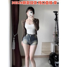 批发辣妹美式复古做旧牛仔短裤女2023夏季新款设计感高腰显瘦修身热裤