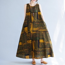 批发实拍2026夏季新款文艺大码胖MM花色宽松腰大摆<b class='q'>连衣裙</b> 女<b class='q'>长裙</b>