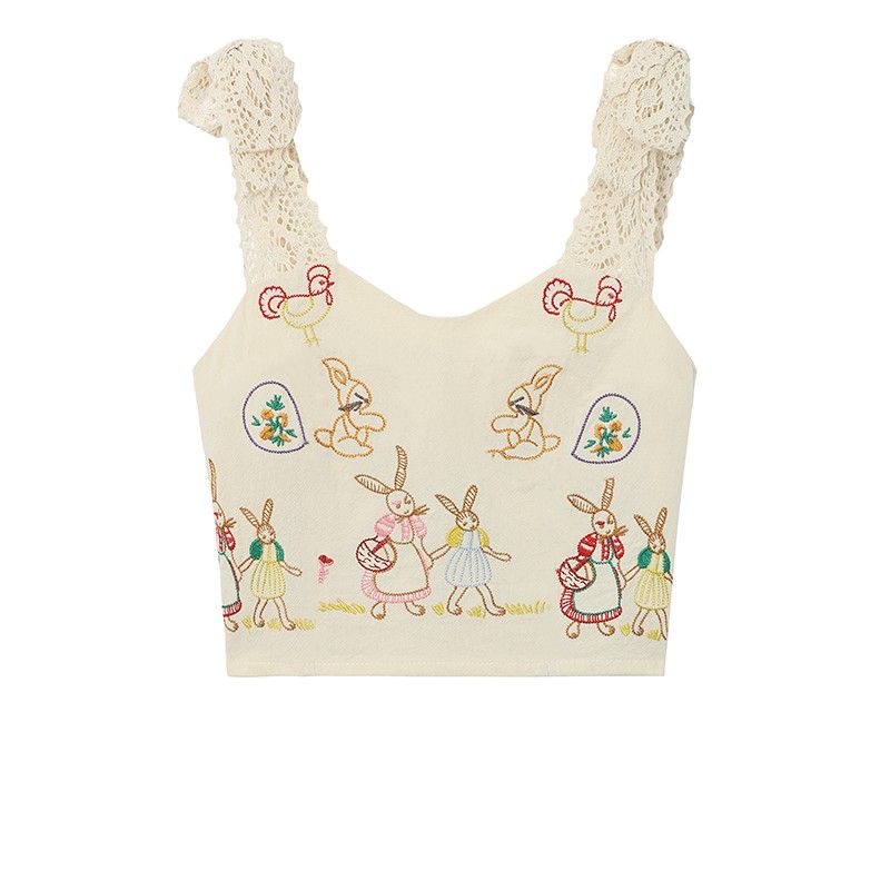  new pure desire rabbit embroidery strap suspenders sleeveless vest suspenders