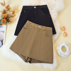 批发实拍夏款大码高腰弹力休闲牛仔<b class='q'>短裙</b>裤胖MM高腰阔腿短裤A字裙