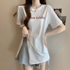 批发实拍夏装大码<b class='q'>胖</b><b class='q'>mm</b>港味开叉俏皮活泼字母宽松短袖T恤M-4XL200斤