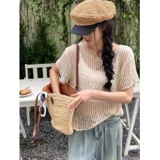 批发设计感镂空防晒<b class='q'>罩衫</b>女网格短款t恤夏季吊带外搭薄款辣妹针织上衣