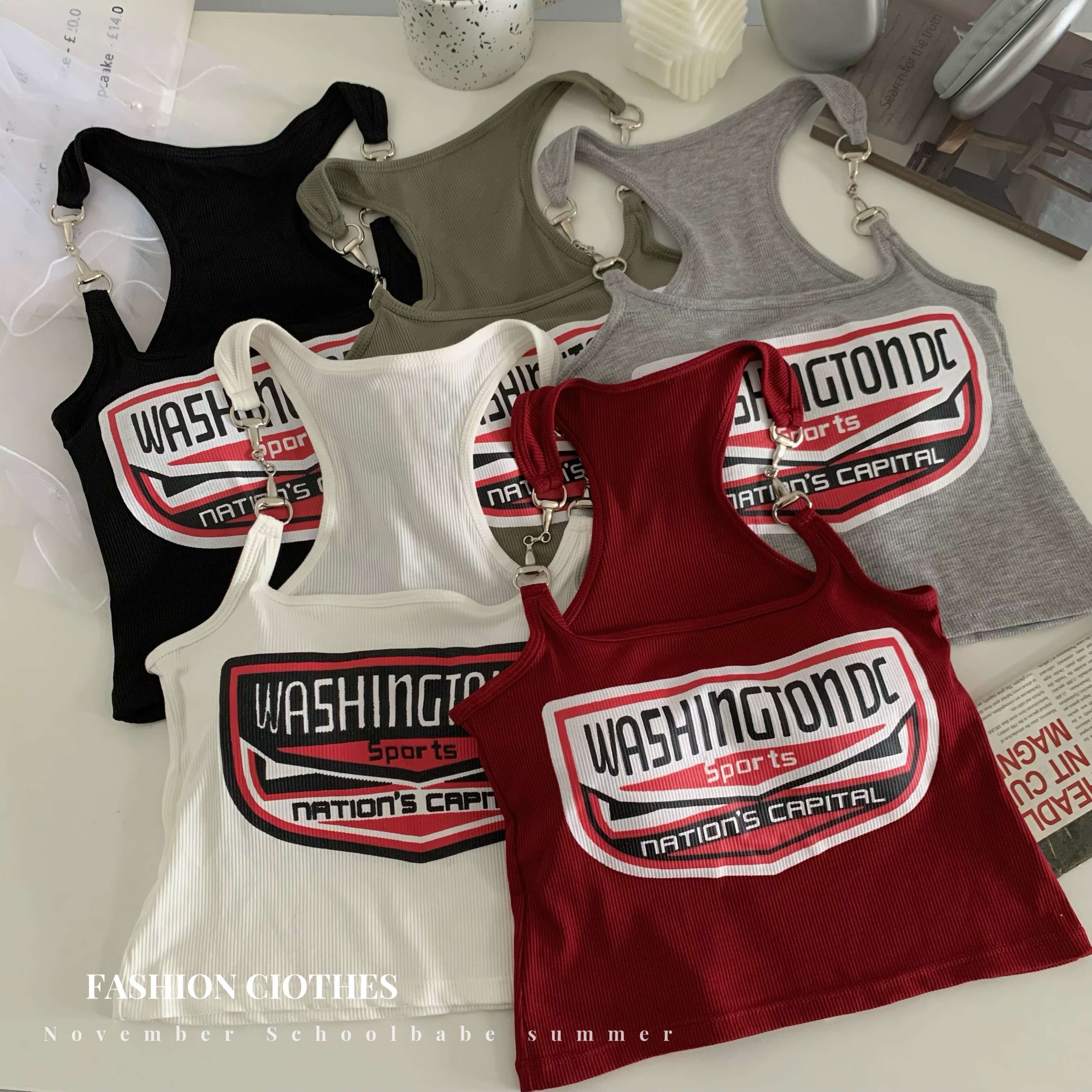 Real price real shot hot girl scheming vest design feeling slim and slim short letter print sleeveless cup top