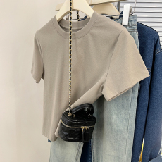 实价实拍#简约气质短袖t恤女2023夏季新款纯色圆领高级感穿搭上衣