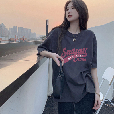 Short-sleeved t-shirt female loose Korean version of ins tide 2023 spring and summer new mid-length half-sleeved top ins tide