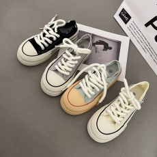 批发2023夏季百搭饼干小白鞋女厚底头帆布鞋