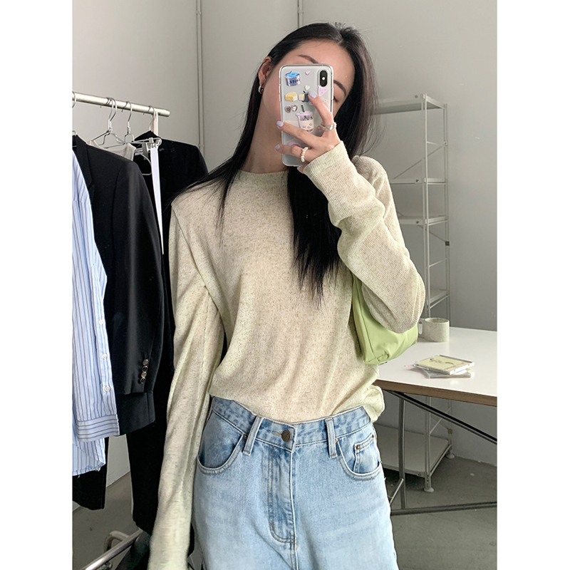 Lazy style casual thin sun protection long-sleeved T-shirt women's summer niche loose slimming chic white top