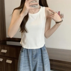 批发百合 已出货 纯棉32支拉架 U领吊带<b class='q'>背心</b>收腰<b class='q'>显瘦</b>无袖上衣