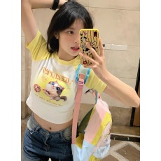 批发百合 已出货 纯棉 撞色<b class='q'>可爱</b>猫咪字母短袖t恤女夏季短款