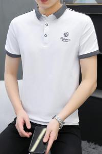 RM15981#高档冰丝莫代尔棉翻领短袖POLO衫男T恤夏季休闲刺绣男装上衣保罗