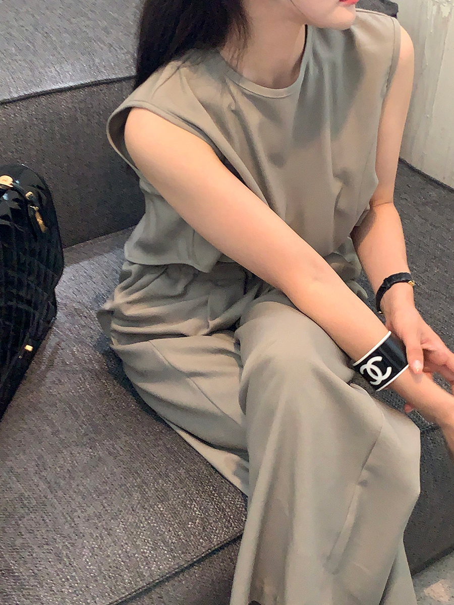 있음 선적 chic 다용도 캐주얼 라운드 넥 세트 올인원 바지