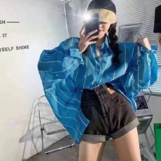 批发韩版<b class='q'>夏季</b>条纹衬衫时尚百搭个性大码宽松设计感设计感<b class='q'>防晒衣</b>女夏