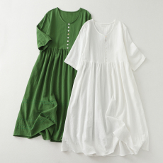 批发实拍2023新款<b class='q'>连衣裙</b>显瘦宽松唯美长裙文艺<b class='q'>亚麻</b>中长裙