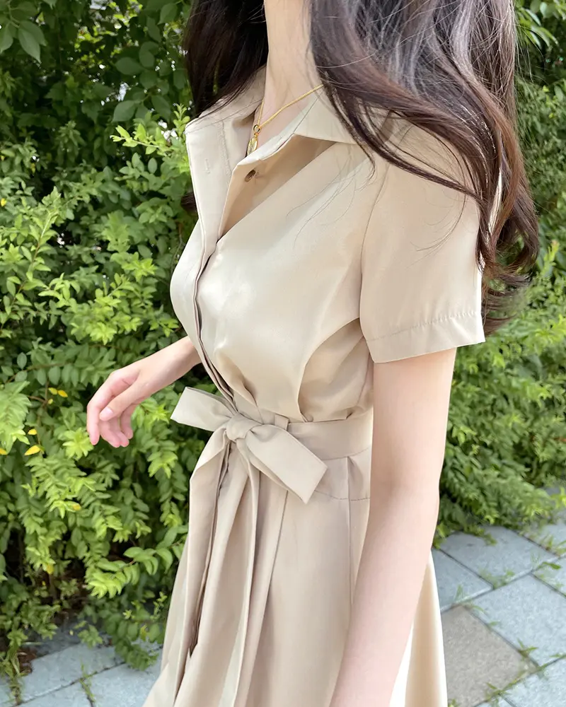 프렌치 무드 셔츠넥 리본 장식 X라인 원피스 상세 이미지 26