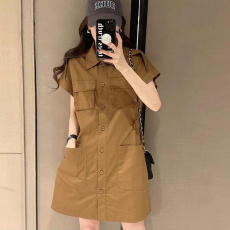 批发官图休闲微胖女士连衣<b class='q'>裙</b>夏季新款收腰气质<b class='q'>裙</b>子洋气显瘦纯色中长<b class='q'>裙</b>