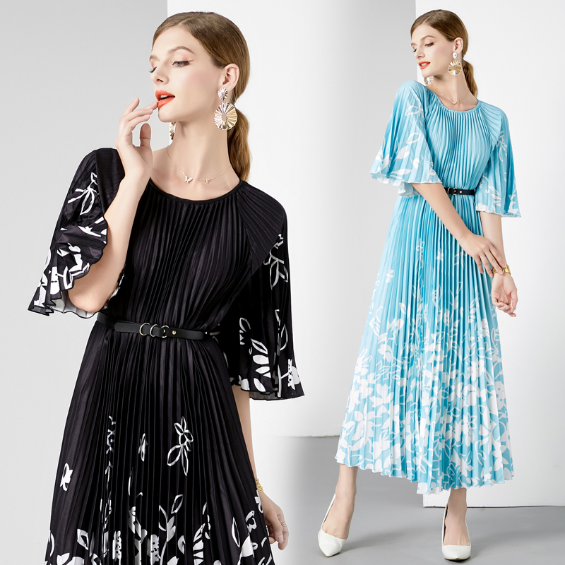 RY1538# 工厂直营 三宅皱褶大量 5.5米超大裙摆 风琴百褶连衣裙